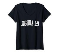 Mujer Josué 1:9 versículo bíblico Cristiano Estilo Universitario Envejecido Camiseta Cuello V