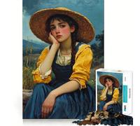 Mujer Joven con Sombrero de Paja Rompecabezas de 1000 Piezas Juego de Ejercicios mentales Encaje Huecos Desafío Interactivo para el Cerebro en casa (38x52cm)