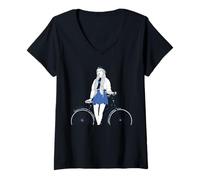 Mujer Joven Lady-Girl con una Bicicleta Camiseta Cuello V