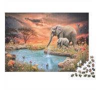 Mujer Joven y Elefante Bebé Rompecabezas para Adultos 38x26cm/1000pcs,Juegos De Desafío De