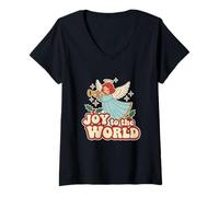 Mujer Joy To The World Angel Style Holiday Christmas Season Retro Camiseta Cuello V