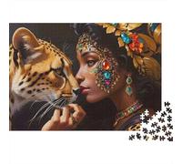 Mujer Joya Leopardo Familiar Rompecabezas de 1000 Piezas para Adultos Mujer Elegante Momento Tierno con Tigre Salvaje Premium Robusto Desafiante Alivio de Estrés 70x50cm/1000pzs