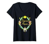 Mujer Joyeuses Pâques Francés Pascua Hombres Mujeres Niño Niño Niña Camiseta Cuello V