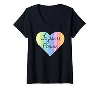 Mujer Joyeuses Pâques Francés Pascua Hombres Mujeres Niño Niño Niña Camiseta Cuello V