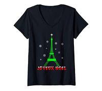 Mujer Joyeux Noel Francés París Torre Eiffel Feliz Navidad Navidad Camiseta Cuello V