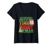 Mujer Joyful Time Feliz Navidad Disfraz Camiseta Cuello V