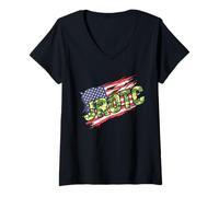 Mujer JROTC American Flag USA Distressed Camo Patriotic Camiseta Cuello V