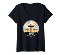 Mujer Juan 14:1 14 1 Dios Jesús Cita Religiosa Christian Believe Camiseta Cuello V