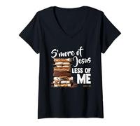Mujer Juan 3:30 S'More Jesus Less of Me Christian Camping Camper Camiseta Cuello V