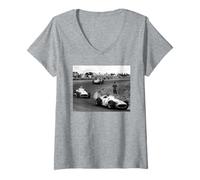 Mujer Juan Manuel Fangio Zandvoort GP de Holanda 1955 Coche de Carreras Camiseta Cuello V