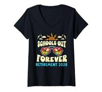 Mujer Jubilación en 2028. Se acabó el Colegio para Siempre. Camiseta Cuello V