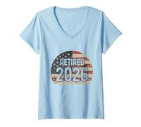 Mujer Jubilación patriótica de la Bandera Estadounidense jubilada 2026 Camiseta Cuello V