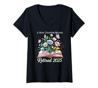 Mujer Jubilado 2025 Un nuevo capítulo comienza la fiesta de jubilados Camiseta Cuello V
