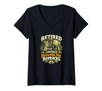 Mujer Jubilado Todavía inquietante Cuartel Militar Fantasma Veterano EE.UU Camiseta Cuello V