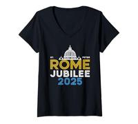 Mujer Jubileo de Roma 2025 Plaza de San Pedro Año de la Santa Fe Camiseta Cuello V