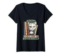 Mujer JUDGING SILENTLY FROM THE BOOKSHELF Camiseta Cuello V