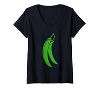 Mujer Judías Verdes Verdura Minimalista Simple Judía Verde Camiseta Cuello V