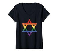 Mujer Judío LGBTQ Rainbow Star of David Jew Gay Pride Parade Camiseta Cuello V