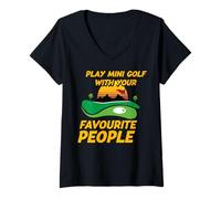 Mujer Juega al Mini Golf con Tus Personas favoritas Camiseta Cuello V