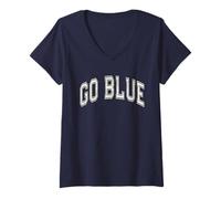 Mujer Juego de Guerra de Campamento de Verano Let's GO Blue para la Competencia de formación de Equipos Camiseta Cuello V