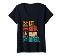 Mujer Juego De La Grúa Claw Machine Eat Sleep Claw Camiseta Cuello V