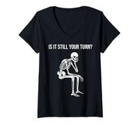 Mujer Juego de Mesa basado en turnos Chess is It Still Your Turn Skeleton Camiseta Cuello V