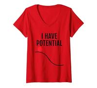 Mujer Juego de Palabras de física. Tengo energía potencial Camiseta Cuello V, Rojo, S