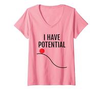 Mujer Juego de Palabras de física. Tengo energía potencial Camiseta Cuello V, Rosado, XL