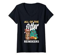Mujer Juego de Palabras de Nutria Marina Navidad Todos los Renos de Nutria Camiseta Cuello V