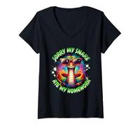 Mujer Juego de Palabras de Serpiente Lo Siento mi Serpiente se comió mi Tarea Humor Animal Niños Camiseta Cuello V
