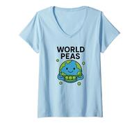 Mujer Juego de Palabras de World Peas Funny Peace con Linda Tierra y Vaina de Guisantes Camiseta Cuello V