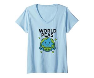 Mujer Juego de Palabras de World Peas Funny Peace con Linda Tierra y Vaina de Guisantes Camiseta Cuello V