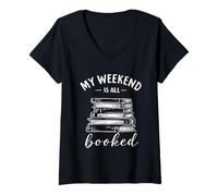 Mujer Juego de Palabras literario Mi Fin de Semana está Todo Reservado Ratón de Biblioteca Divertido Camiseta Cuello V