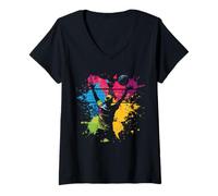 Mujer Juego de Pelota Color Paint Splash Voleibol Playa Volley Niños Camiseta Cuello V