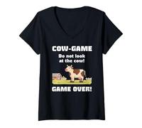 Mujer Juego de Vacas No mires el Juego de la Vaca sobre Juegos de 8 bits Camiseta Cuello V