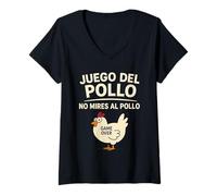 Mujer Juego del Pollo Frase Divertida No Mires al Pollo Game Over Camiseta Cuello V