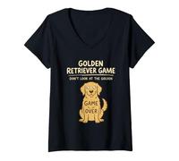 Mujer Juego Golden Retriever No mires al Perro Divertido Dorado Camiseta Cuello V