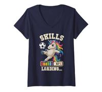 Mujer Juego Infantil Lindo Soccer Unicorn Skills Loading Win Club Coach Camiseta Cuello V