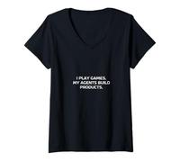 Mujer Juego Juegos Mis Agentes Construir Productos Jugadores Hackathons Meme Camiseta Cuello V