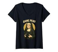 Mujer Juego Orar Juego De Palabra Divertido Anime Monja Jugador Broma Retro Videojuegos Camiseta Cuello V