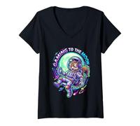Mujer Juegos A La Luna Ardilla Astronauta Divertido Meme De Ciencia Ficción Camiseta Cuello V