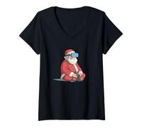 Mujer Juegos de Realidad Virtual geniales con Santa Claus Camiseta Cuello V