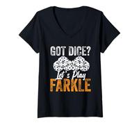 Mujer Jugador amante del club Farkle Juguemos Queen Farkle Noche de juegos Camiseta Cuello V