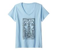 Mujer Jugador de Ajedrez Reina Give Piece A Chance Cita Art Nouveau Camiseta Cuello V