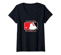 Mujer Jugador de béisbol Canadiense Bandera Canadiense Arce Tierra Herencia Lata Camiseta Cuello V