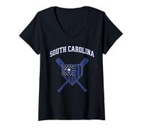 Mujer Jugador de béisbol de Palmetto State SC Flag South Carolina Sports Camiseta Cuello V