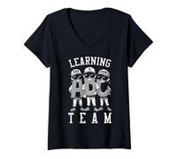 Mujer Jugador de béisbol Regreso a la Escuela Divertido Equipo de Aprendizaje ABC Camiseta Cuello V