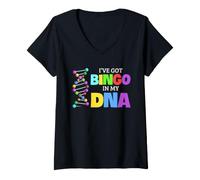 Mujer Jugador de Bingo ADN Divertido Amante del Bingo Juego Noche gráfico Camiseta Cuello V