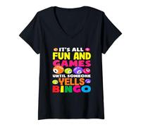 Mujer Jugador De Bingo Diversión Y Juegos Gritos Bingo Camiseta Cuello V