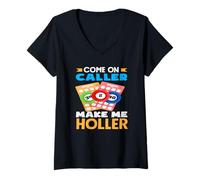 Mujer Jugador de Bingo Vamos Llamador Hazme Gritar Camiseta Cuello V